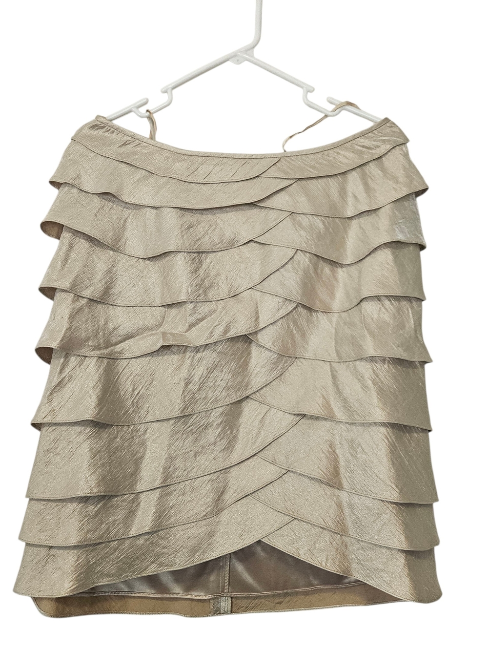 Victor Costa Tiered Ruffle Mini Skirt in Champagne Gold Size 10